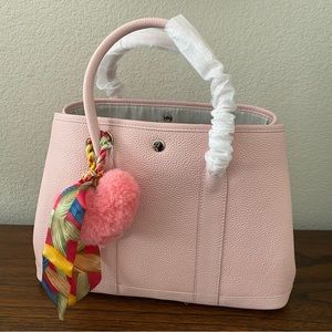 Light Pink 36 CM Garden Party Real Pebble Leather Satchel Bag w/ Wide Strap S3